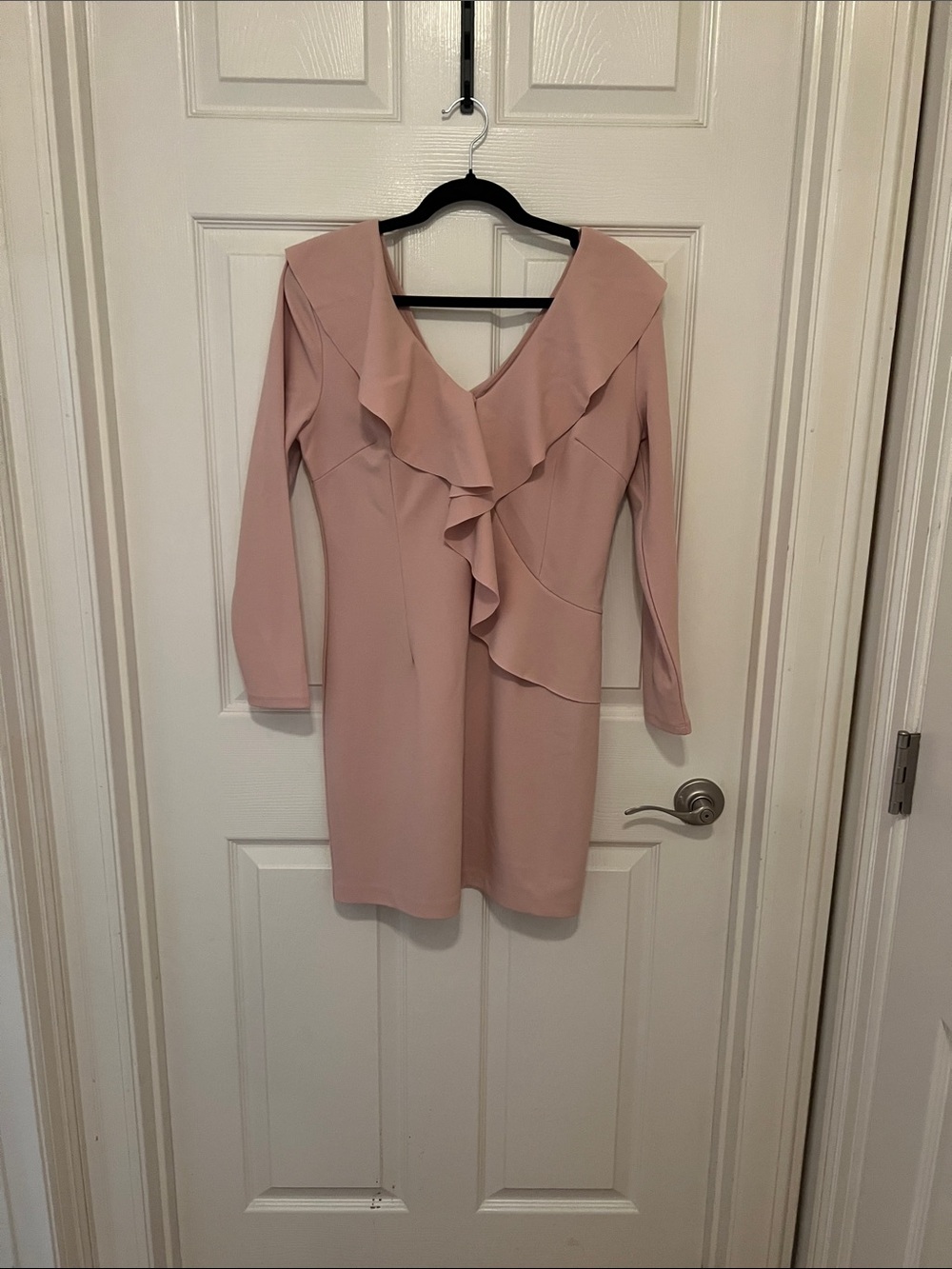 Alexia Admor Blush Pink Ruffle V-Neck Long Sleeve Mini Dress